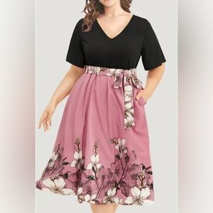 Plus Size BloomChic Black and Pink Floral Dress 22 - 24